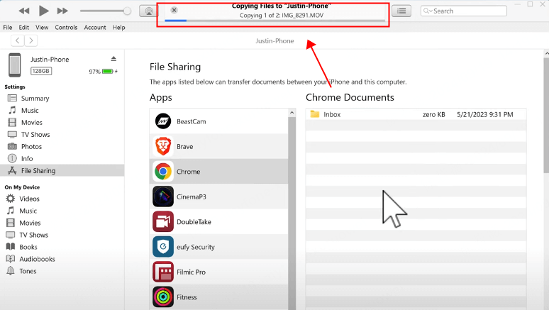 drag and copy videos from pc to itunes