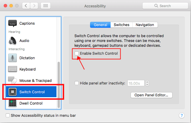 enable switch control mac