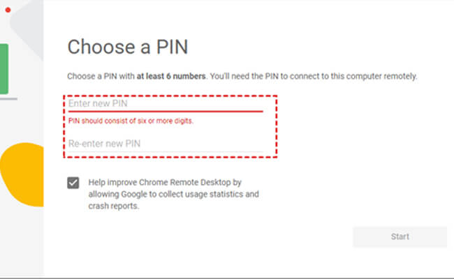 enter chrome remote deskto pin