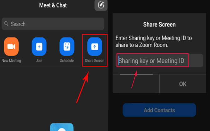 enter sharing key or meeting id