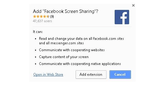 screen sharing not available facebook