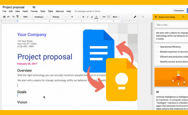 google keep with google docs