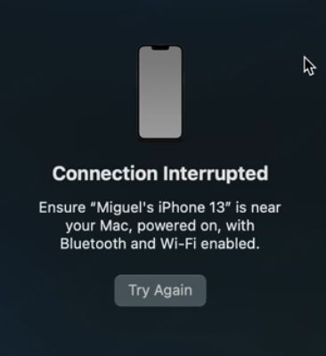 iphone mirroring connection interrupted