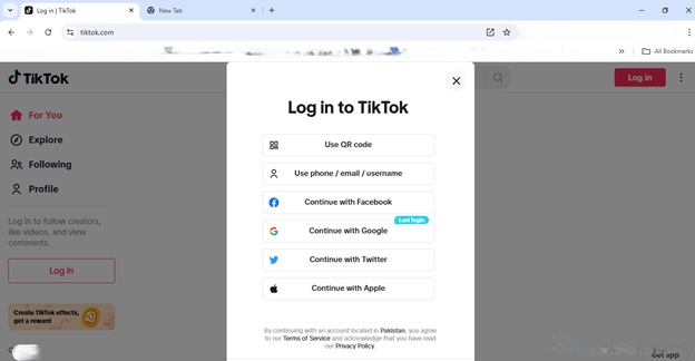 login tiktok web