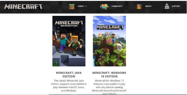 minecraft java edition and windows edition