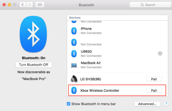 pair bluetooth of mac and controller