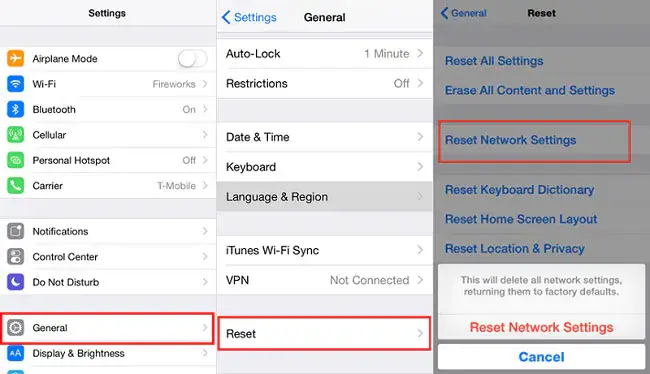 reset network iphone