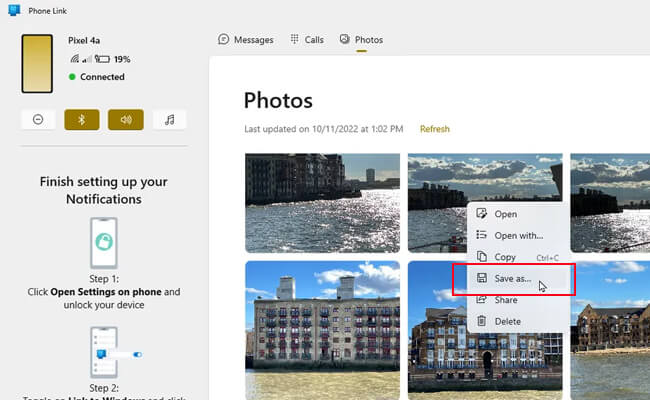 save android photos using phone link
