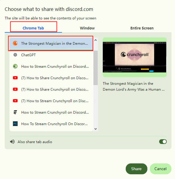 select chrome tab and crunchyroll