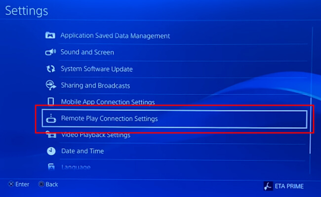 go to remote play connection settings