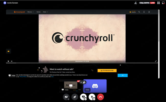 stream crunchyroll on discord