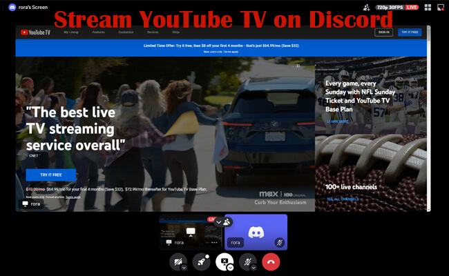 stream youtube tv on discord