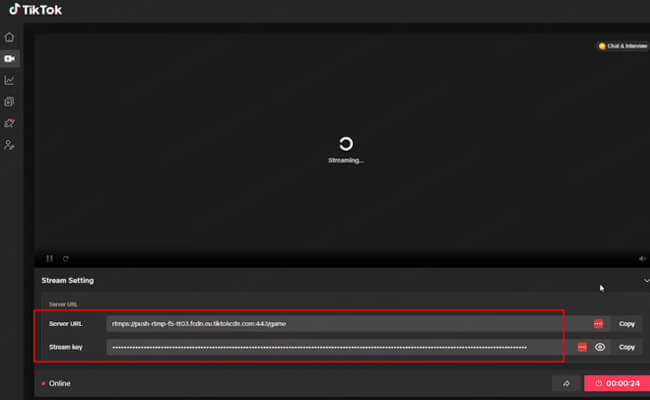 tiktok streaming key and server url