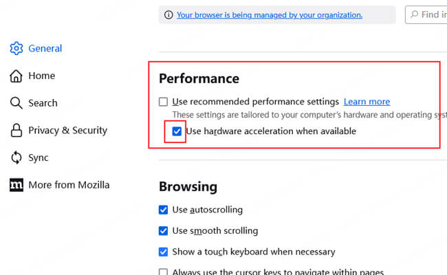 turn off firefox hardware acceleration