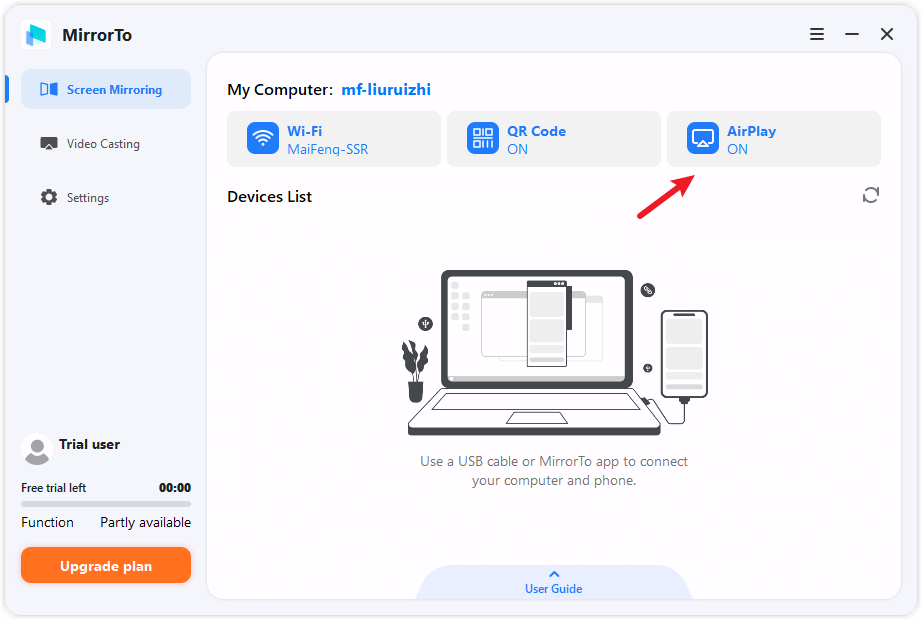 turn on airplay on mirrorto