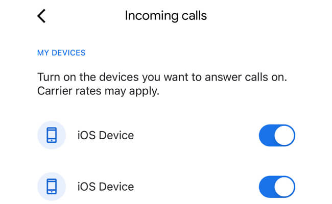 turn on incoming calls from ios