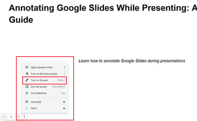 turn on the pen google slides