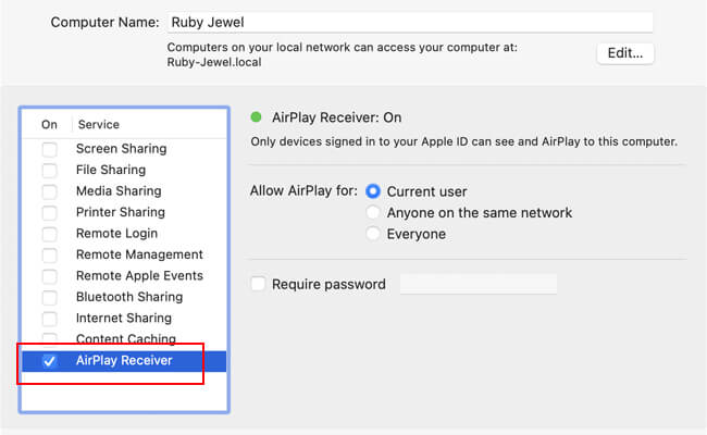 uncheck airplay receiver