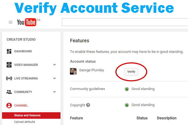 verify youtube account service