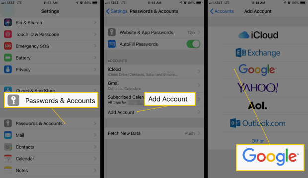 add email accounts on iphone to transfer data