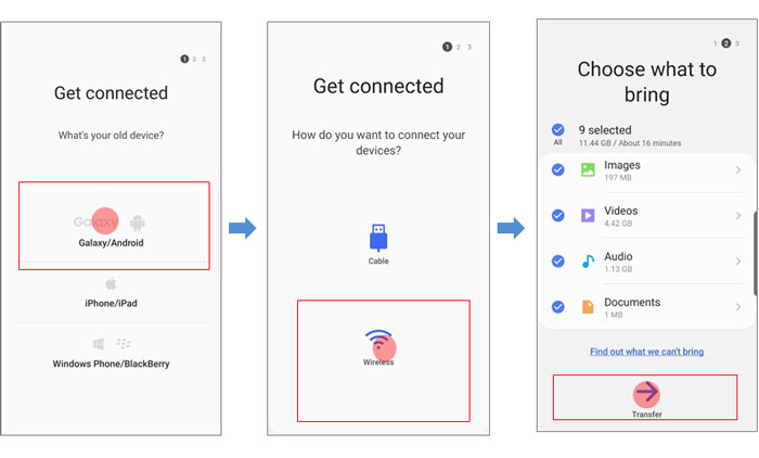 transfer contacts from sony to samsung via samsung smart switch