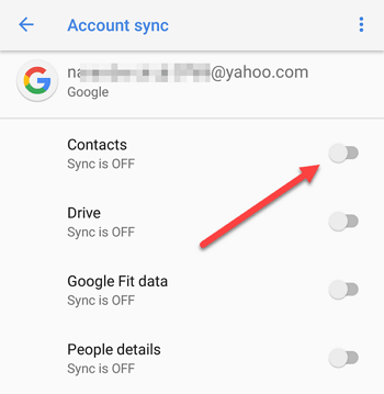transfer contacts via google sync