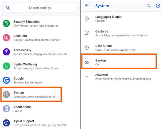 transfer data via google sync