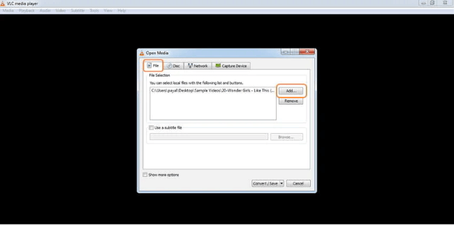 add m4v file with vlc
