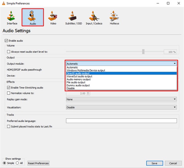 adjust vlc audio settings in perferences