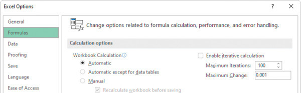 calculation option excel