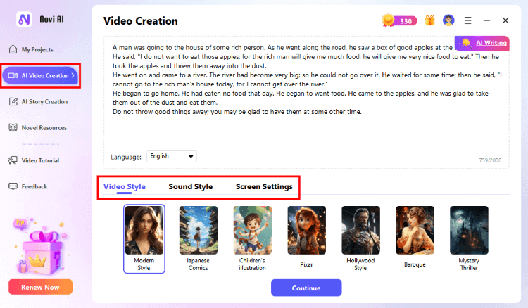 choose ai video creation