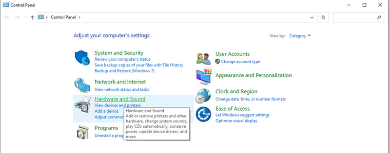 choose hardware and sound in control panel