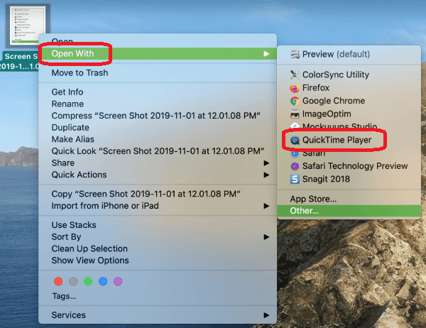 choose openwith quicktime