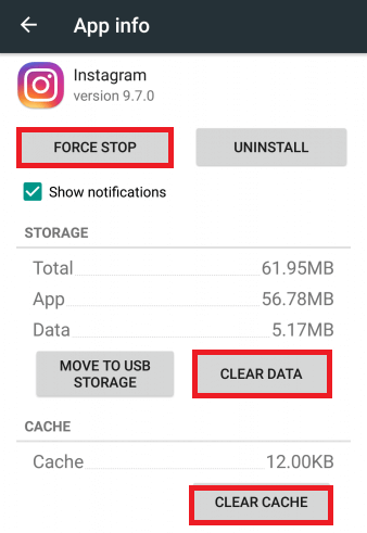 clear instagram cache on android