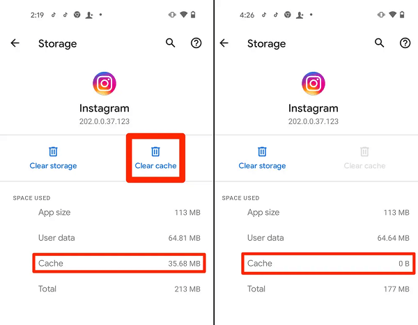 clear instagram cache on iphone