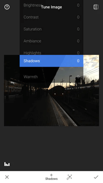 click shadow on snapspeed