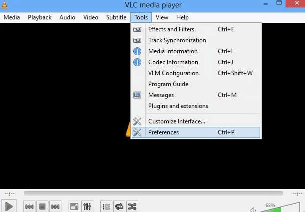 click tools preferences in vlc player