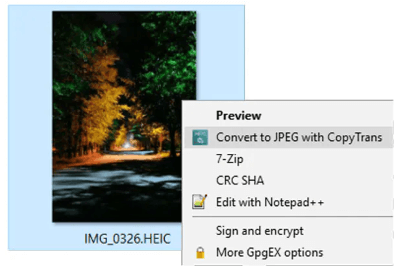 convert heic file with copytrans