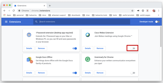 disable extension on browser
