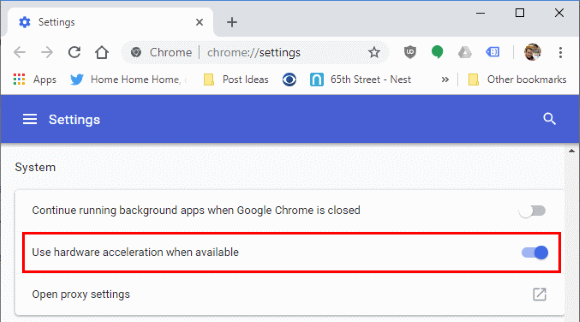 disable hardware acceleration in chrome