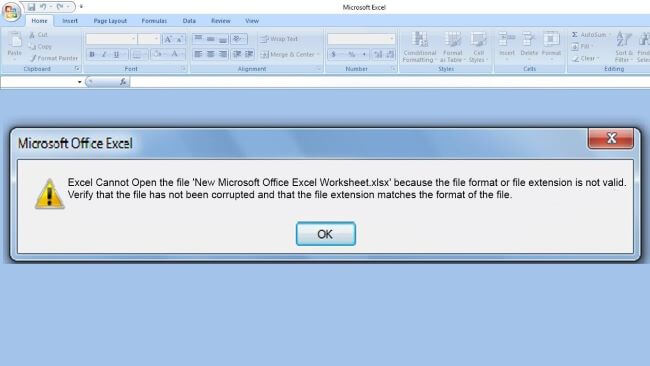 Excel File Format Not Valid Error
