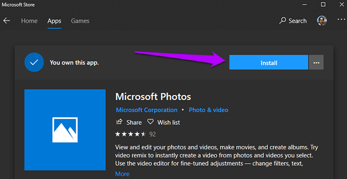 install microsoft photos in store