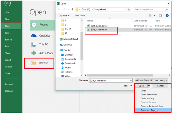 open and repair excel file