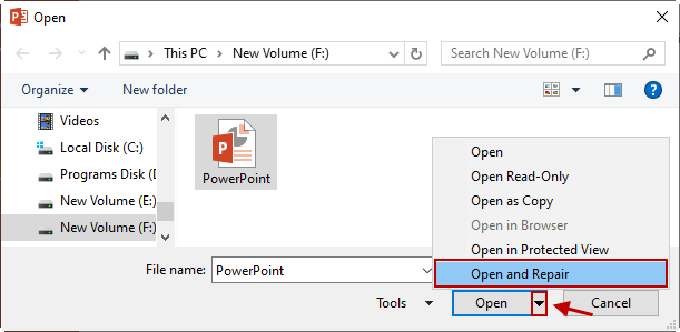 open and repair powerpoint file