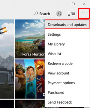 open downloads and updates in microsoft store