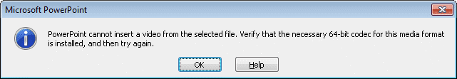 powerpoint cannot insert a video from the selected file