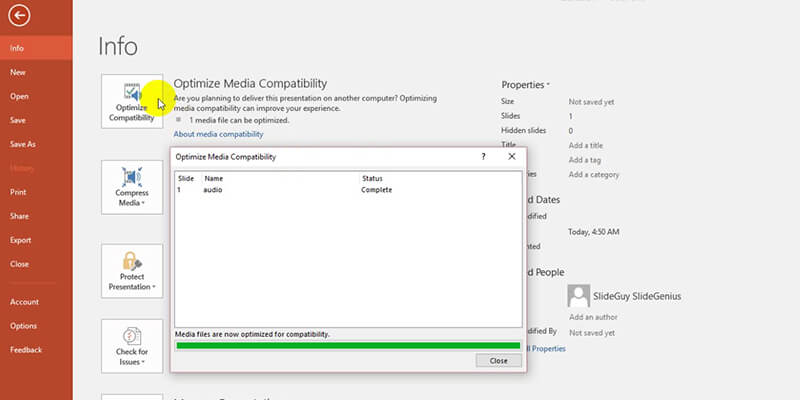powerpoint optimize media compatibility
