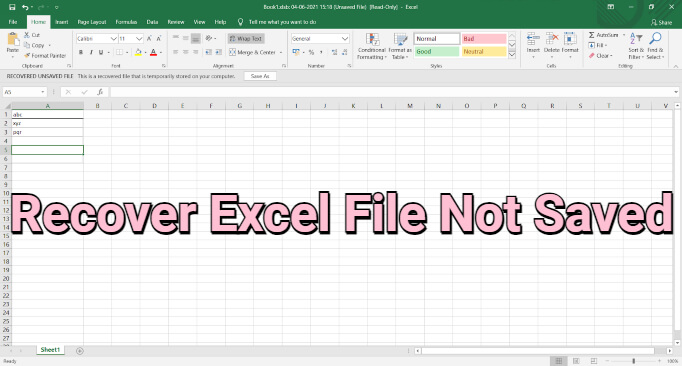 recover excel file not saved