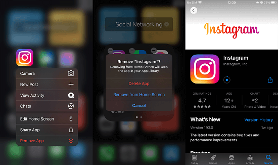 reinstall the instagram app