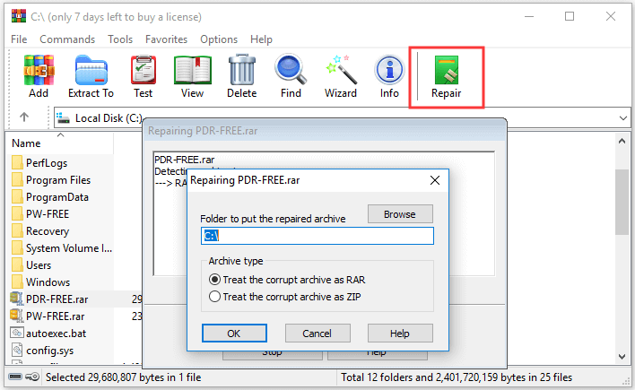 winrar exe application error